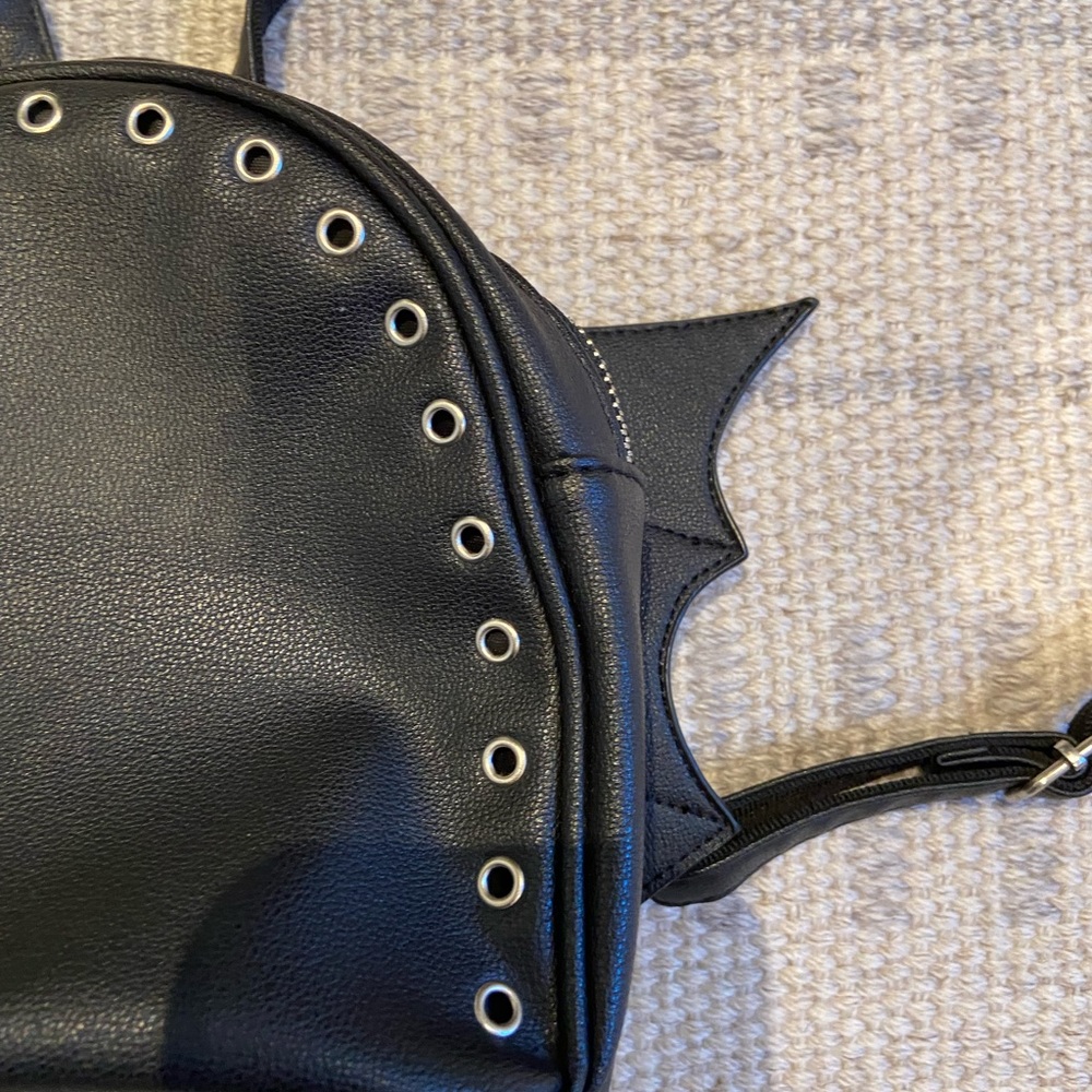 Black Pleather Bat Wing Mini Backpack - image 2